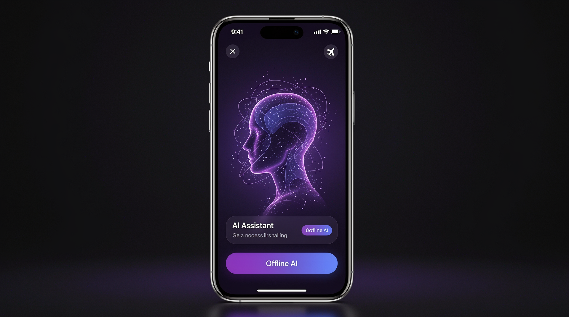 Smartphone with AI interface and airplane mode icon