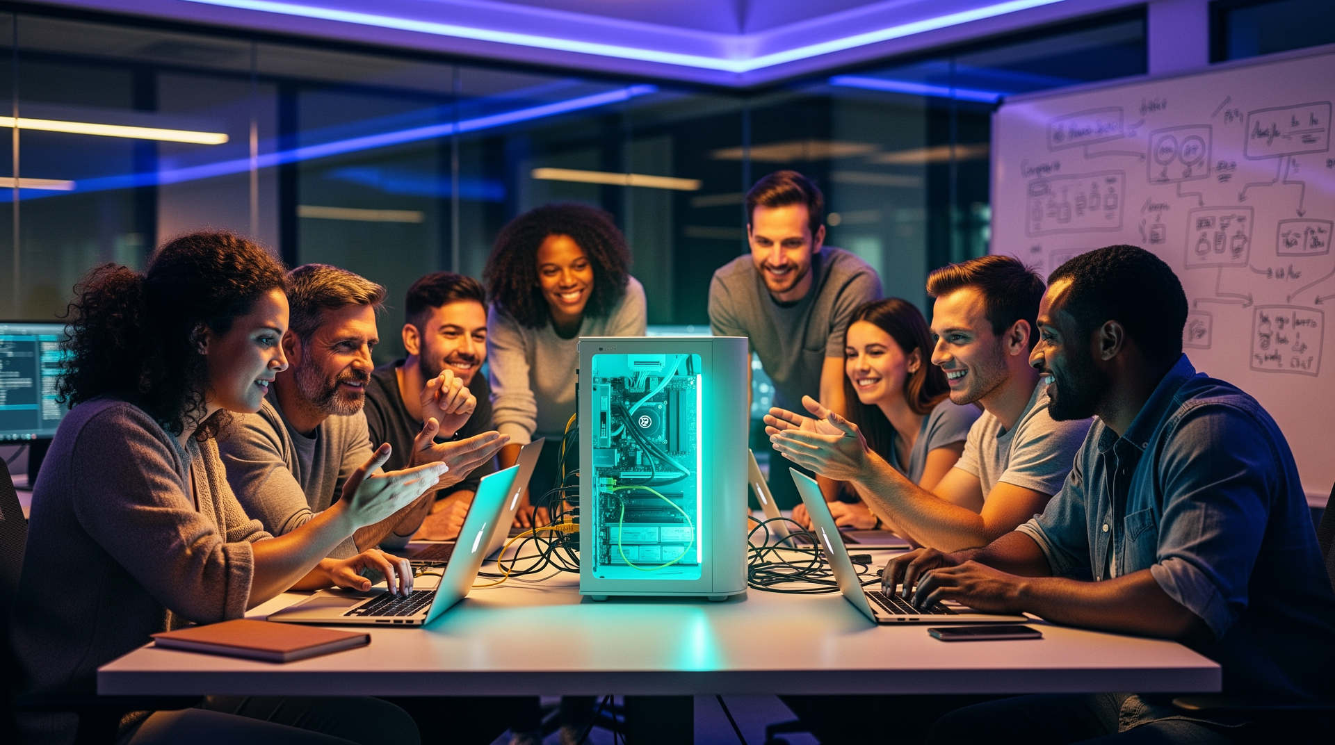 Community gathering around a local AI server