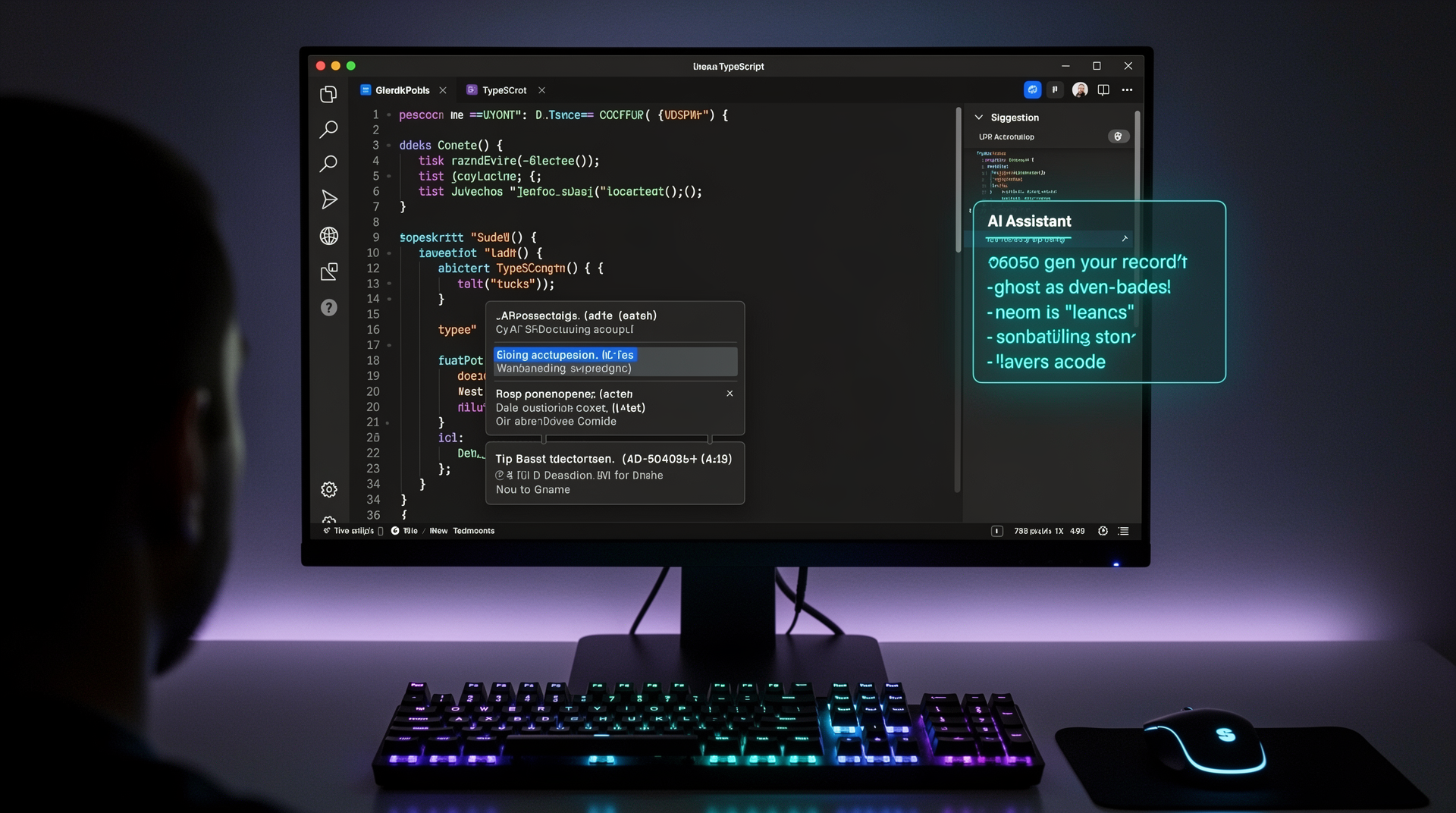 Code editor with AI autocomplete suggestions