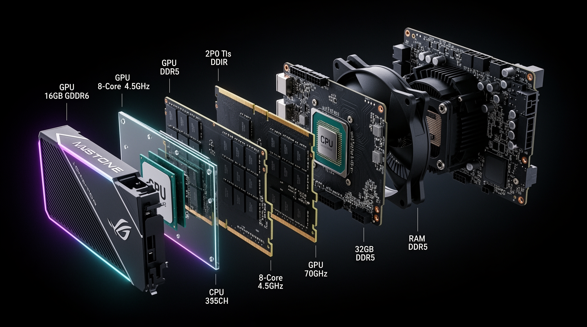 Hardware components GPU RAM CPU exploded view