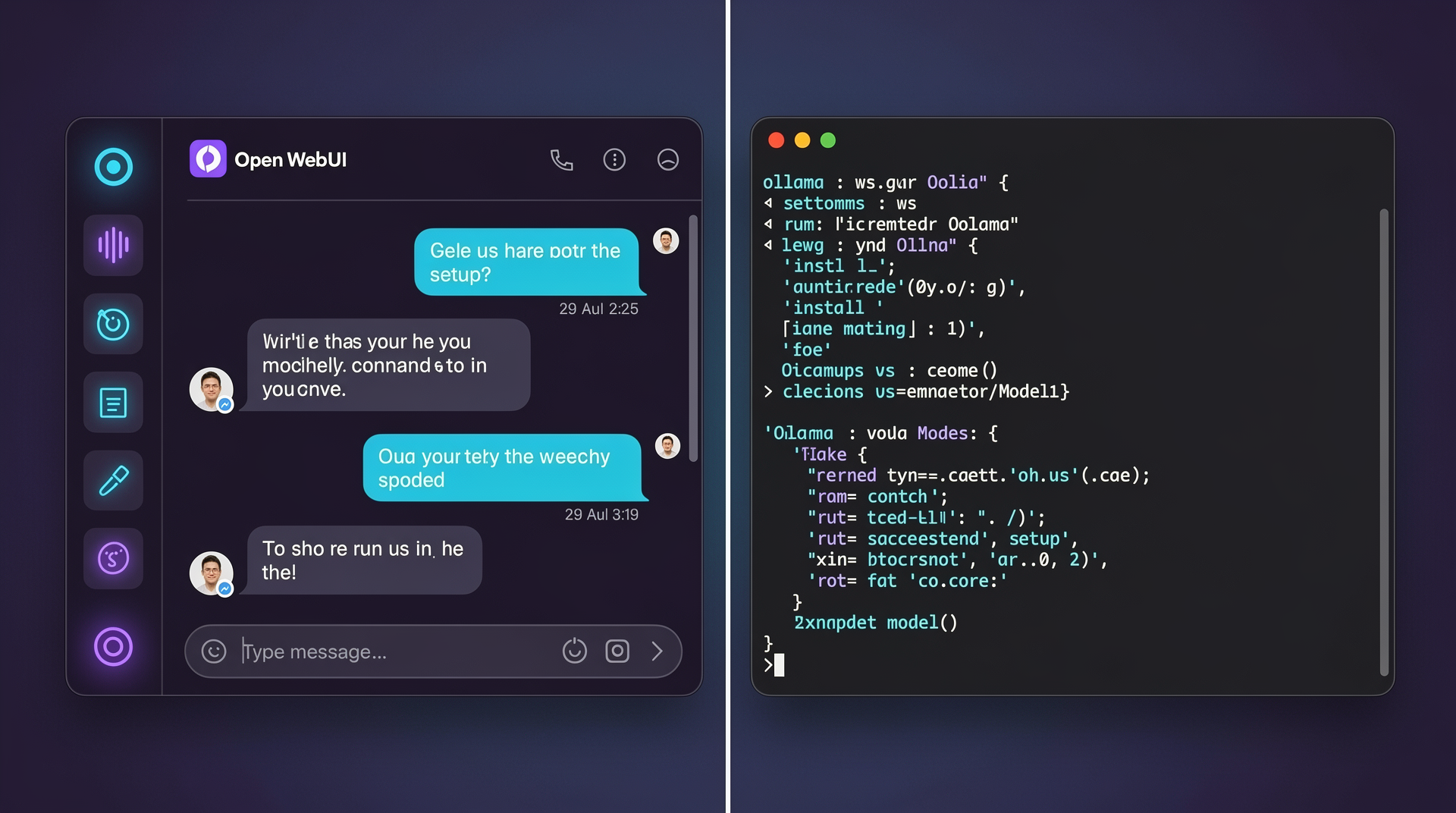 Open WebUI and Ollama setup side by side